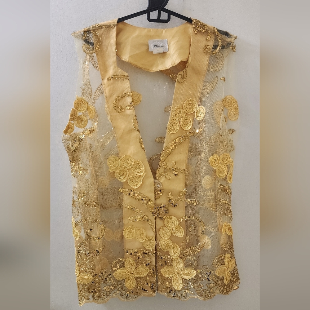 3K Fashion Elegant Gold Embroidered Women's Top, Size 3X